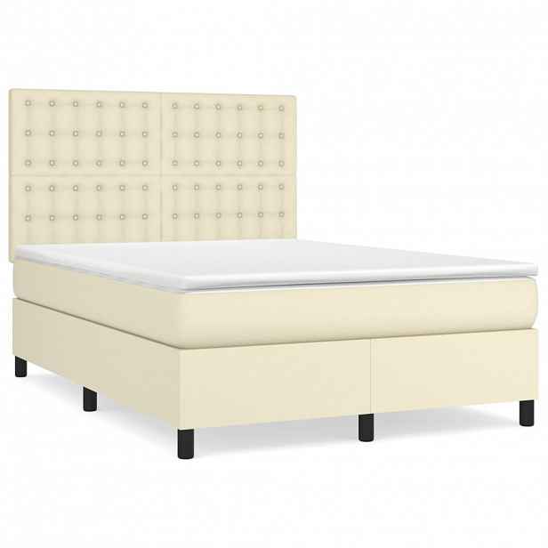 vidaXL Box spring postel s matrací krémová 140x190 cm umělá kůže