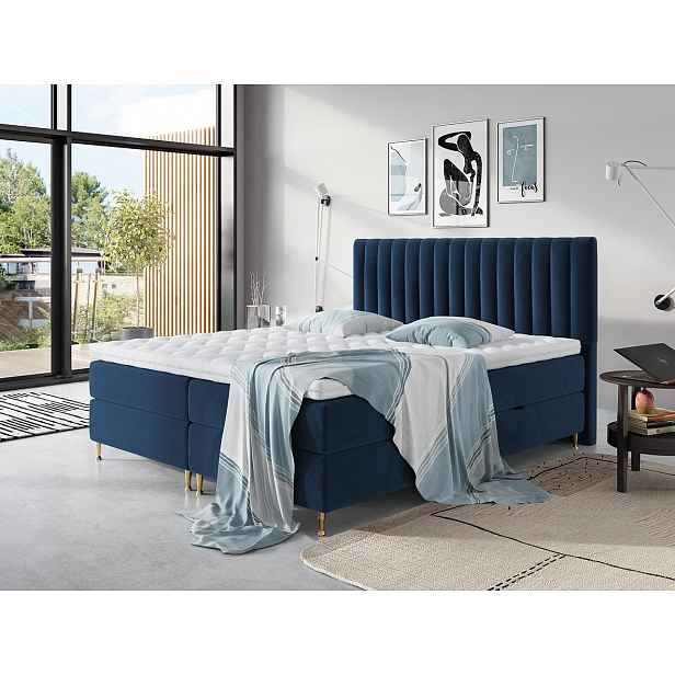 Elegantní box spring postel Eleanor 180x200, modrá HELCEL