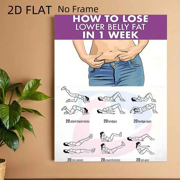 TEMU 2D plochý, 2D plochý, 2D plochý plakát bez rámu na plátně s tématikou fitness jógy - Ink Abdominal Fat Loss Workout Guide, s 30denní tabulkou