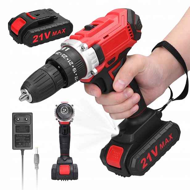 Aku Vrtačka Akumulátorová Příklepová Vrtačka 21V 2xAKU 2800 ot/min