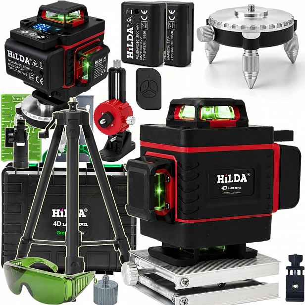 Laserová Vodováha 360 Rovinná Hilda 4D Max Laser Křížový Stativ 1,6