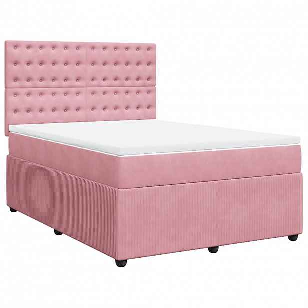 vidaXL Box spring postel s matrací růžová 160x200 cm samet