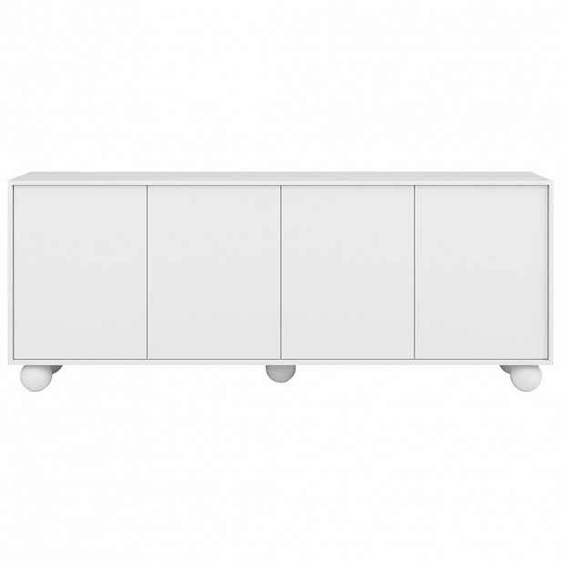 Beautysofa KOMODA Adel se 4 dvířky a kulatými nožkami, 204 cm, bezúchytková, bílá