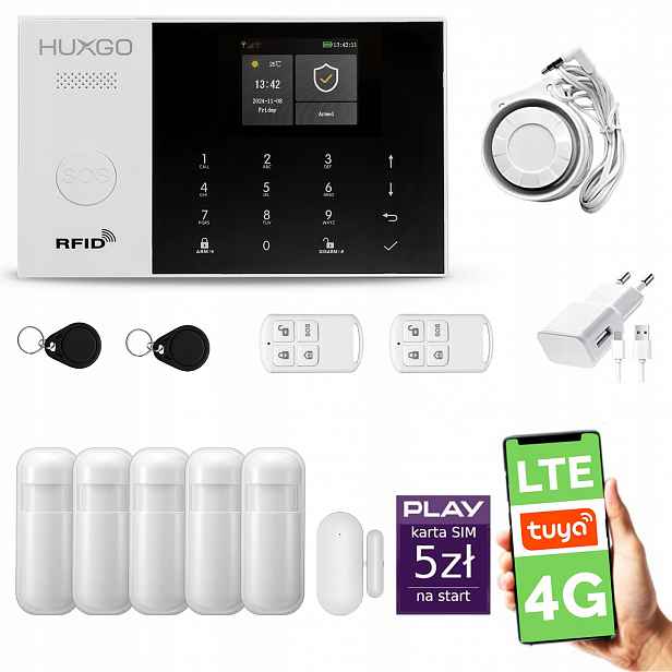 Bezdrátový alarm WiFi Gsm 4G, Tuya alarmový set Huxgo HXA005 R5PS