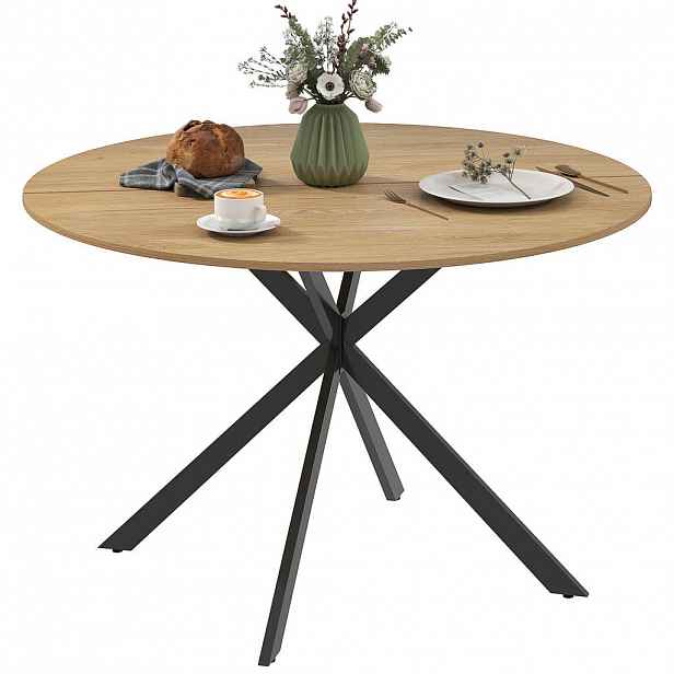 HOMCOM KRUHOVÝ jídelní stůl pro 4 osoby, Ø 120 cm, kuchyňský stůl v industriálním stylu, dub