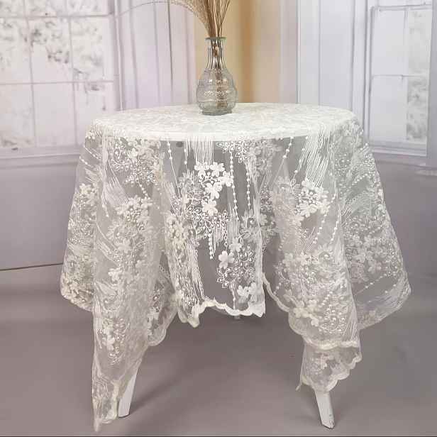 TEMU Obdélníkový Malý Ubrus Krajkový Makramé Vintage Ubrus Shabby Chic Vyšívaný Obdélníkový Potah na Stůl pro Svatbu Banket Svátky Dlouhé Večeře