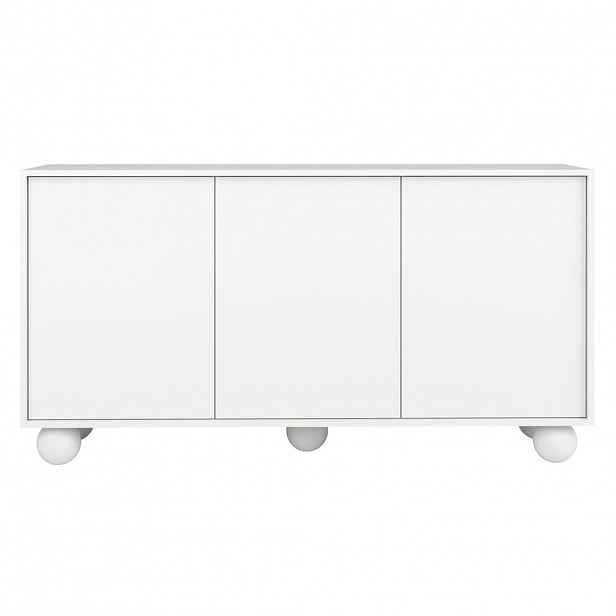 Beautysofa KOMODA Adel se 3 dvířky a kulatými nožkami, 154 cm, bezúchytková, bílá