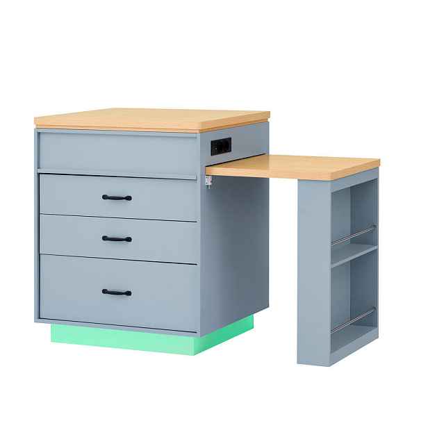 Modenvie KUCHYŇSKÝ ostrůvek z MDF, 125,5–187,5/71/93 cm, modrý, výsuvný s LED a USB-C