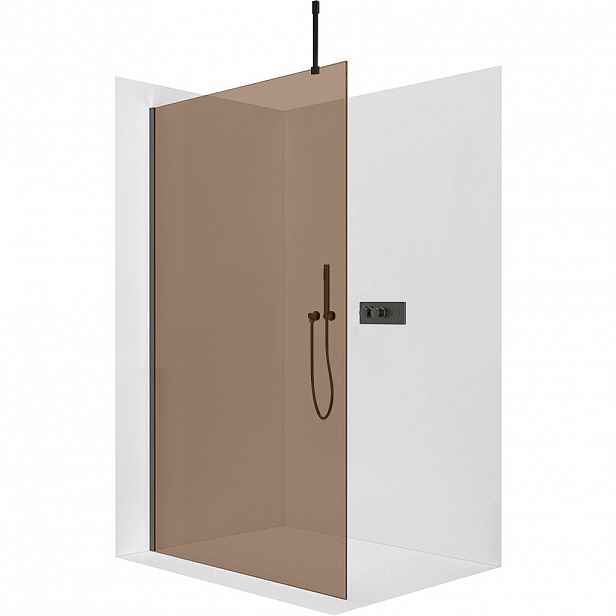 Sprchová zástěna Walk-in Onyx Top Cube L/P - 8 mm - hranatá vzpěra - černá matná, bronzové sklo - 100x200 cm