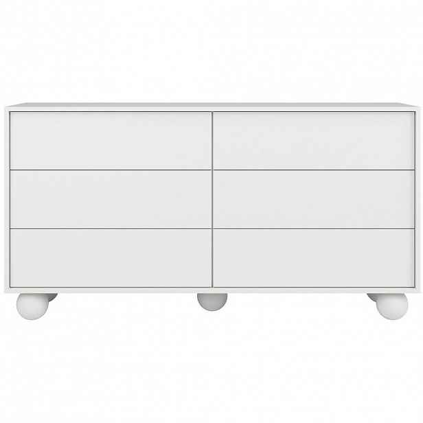 Beautysofa KOMODA Adel se 6 zásuvkami a kulatými nožkami, 154 cm, bezúchytková, bílá