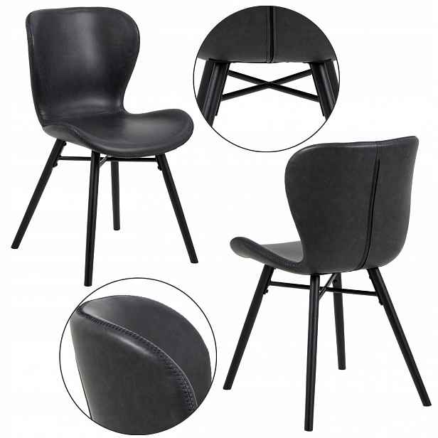 Černá Ergonomická Kuchyňská Jídelní Židle Z Eko Kůže Ve Skandinávském Stylu