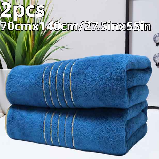 TEMU 2ks 70cmx140cm Zlaté vyšívané osušky, 300 GSM silný korálový materiál, více , savé, rychleschnoucí, měkké a pohodlné, koupelnové potřeby, vhodné
