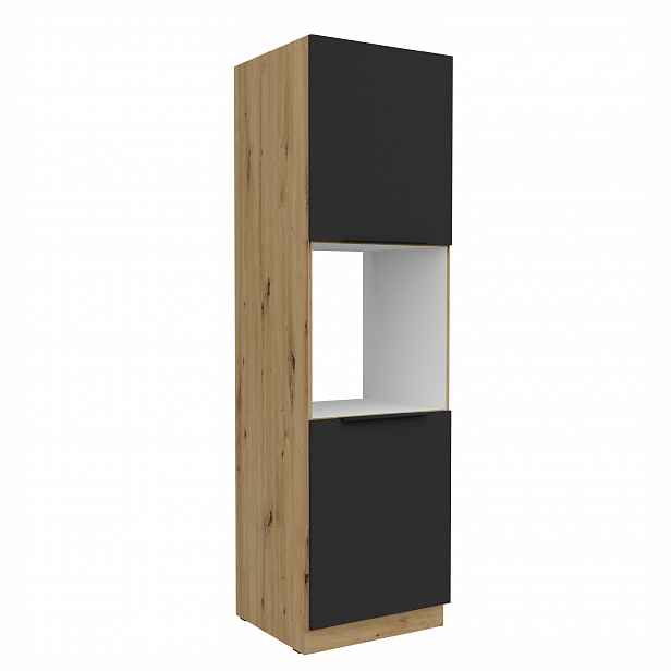 Vysoká skříňka pro vestavnou troubu Aria 60 DP-210 2F Barva korpusu: Dub artisan, Barva dvířek: BL - Black AFM