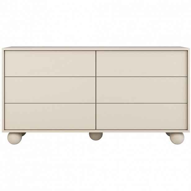 Beautysofa KOMODA Adel se 6 zásuvkami a kulatými nožkami, 154 cm, bezúchytková, kašmír