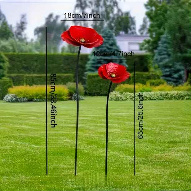 TEMU 2ks Kovové Zahradní Kolíky, Barevná Dekorace na Dvůr s Mákem, Vhodné pro Jarní, Letní, Podzimní a Zimní Venkovní Úpravy Krajiny - 2 Styly