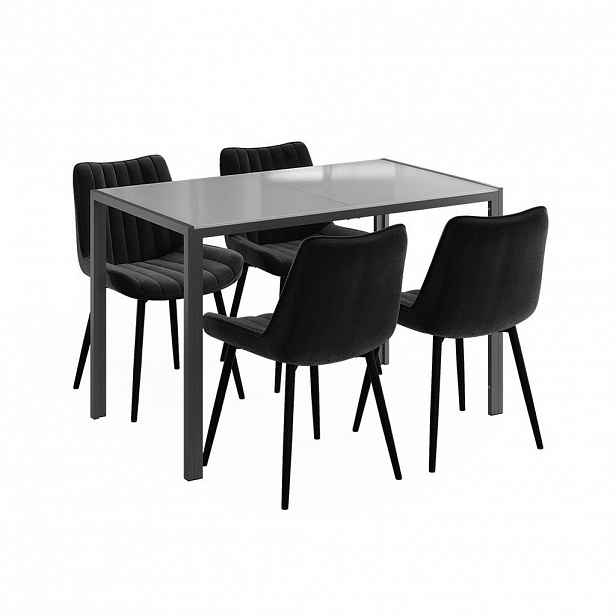 Vicco JÍDELNÍ STŮL SESTAVA Grand, Šedá, 120 x 70 cm se 4 židlemi (černé)