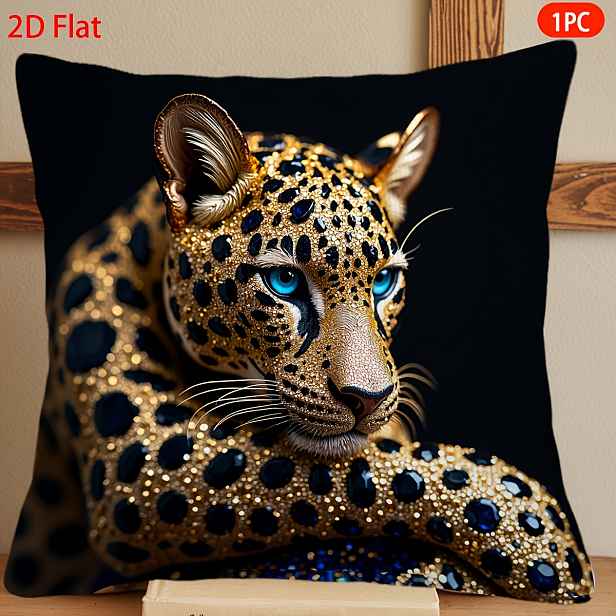 TEMU 1 ks, Zlatá povlak na polštář s leopardím vzorem, jednostranný , se zapínáním na zip, vhodný pro dekoraci pohovky, postele a židle, tradiční
