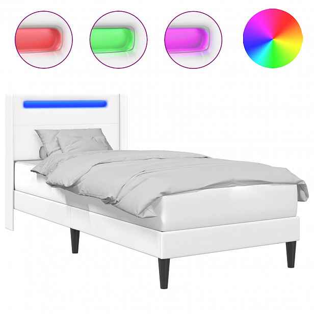 vidaXL Rám postele s LED pásky s čelo Bílá 90 x 200 cm Umělá kůže