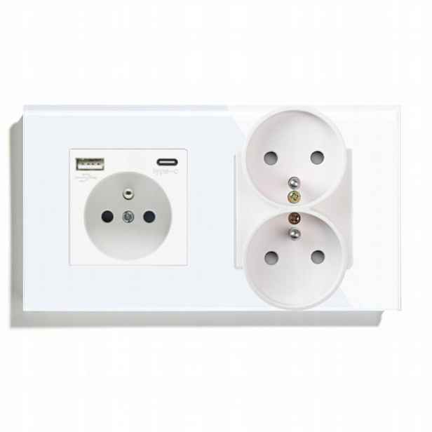 Usb Zásuvka A+c 20W Quick Charge Qc Dvojitá Skleněná Elektrická Zásuvka