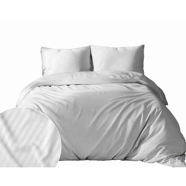 Povlečení damaškové 180x200 bílé jednobarevné proužky 1 cm Pure
