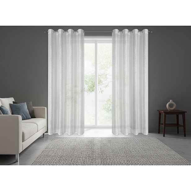Dekorační vzorovaná záclona s kroužky PAULA bílá stříbrný potisk 140x250 cm (cena za 1 kus) MyBestHome