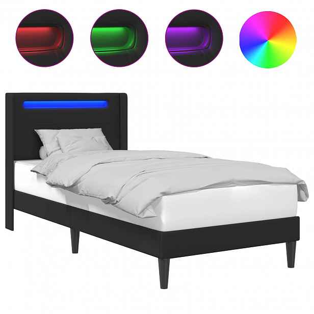 vidaXL Rám postele s LED pásky s čelo Černá 100 x 200 cm Umělá kůže
