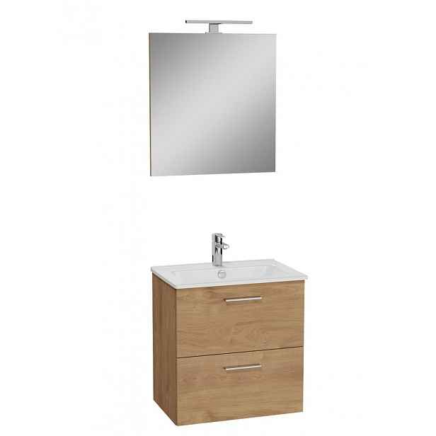 Koupelnová skříňka s umyvadlem zrcadlem a osvětlením Vitra Mia 59x61x39,5 cm dub lesk MIASET60D