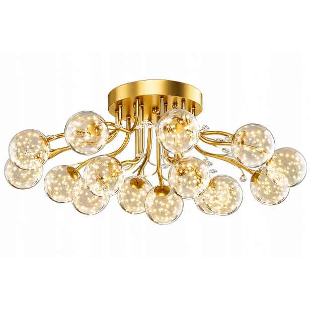 stropní svítidlo Led 90 cm Křišťálová Zlatá 15 koulí – lustr Glamour Nordic