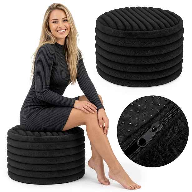 Moderní Taburet Sedák 45 CM Kulatý Do Obývacího Pokoje Podnožka Měkká