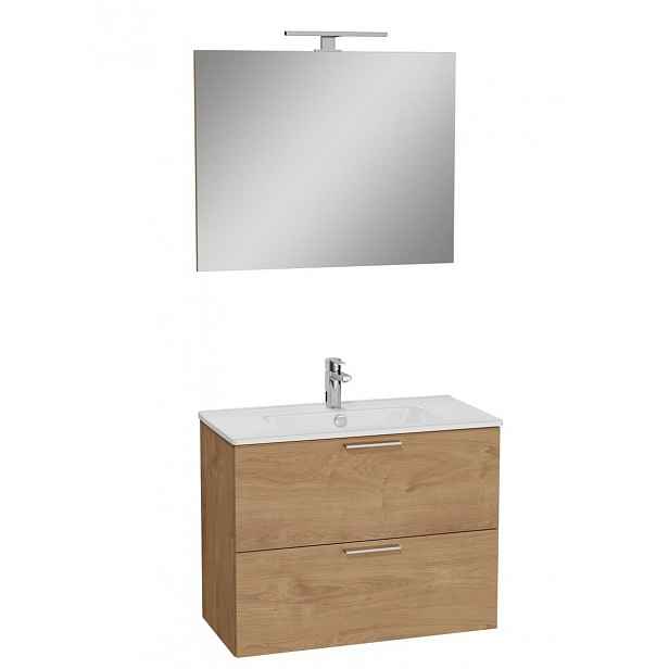 Koupelnová skříňka s umyvadlem zrcadlem a osvětlením Vitra Mia 79x61x39,5 cm dub lesk MIASET80D