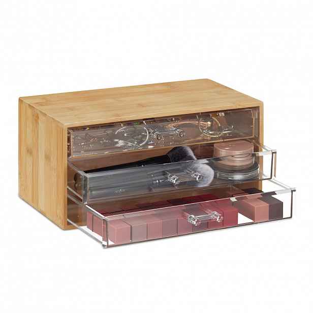 Relaxdays ORGANIZÉR přírodní transparentní bambus 3 zásuvky 15x30x17,5 cm