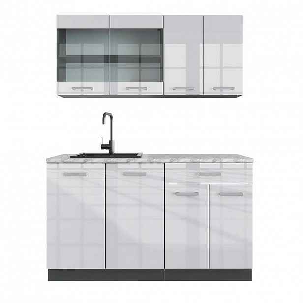 Vicco JEDNOTKOVÁ KUCHYNĚ R-Line Bílá vysoký lesk 140 cm , PD Mramor