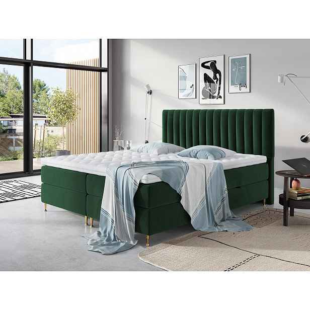 Elegantní box spring postel Eleanor 180x200, zelená HELCEL