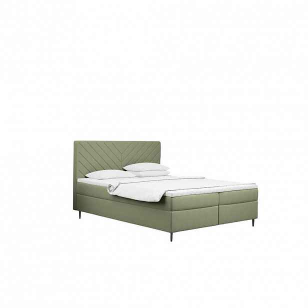 Kaiser Möbel KONTINENTÁLNÍ POSTEL s úložným prostorem, matrací a topperem RUGIA tkanina Velvet Světle zelená 200x200 cm H3-Bonell
