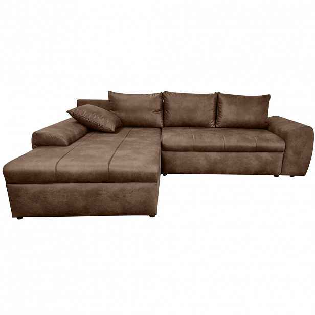 luma-home ROHOVÁ POHOVKA s funkcí rozkládání, úložným prostorem, otomanem vlevo, Š266/H186/V90 cm, mikrovlákno s koženým vzhledem, vintage hnědá / 180