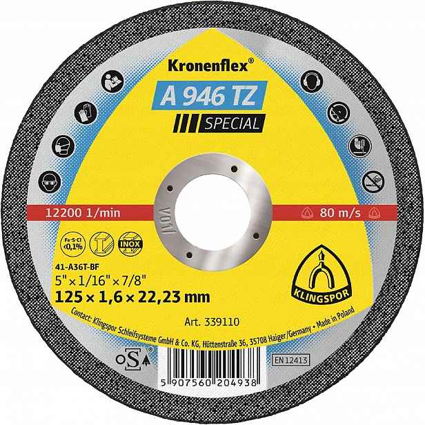 Kotouč na řezání inoxu A946TZ 125x1,6 mm rovný 25 ks Klingspor