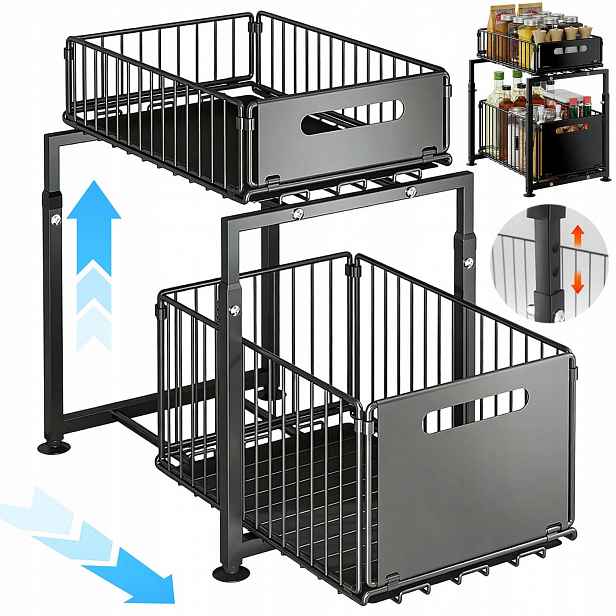 Kuchyňské Police Regál Organizér Výsuvné Police Industriální Styl Loft Černý