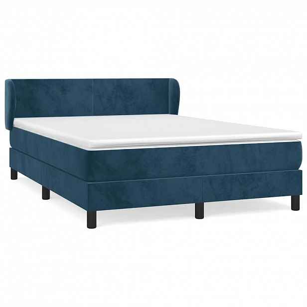 vidaXL Box spring postel s matrací tmavě modrá 140x200 cm samet