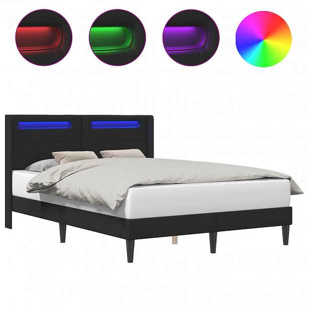 vidaXL Rám postele s LED pásky s čelo Černá 120 x 190 cm Umělá kůže