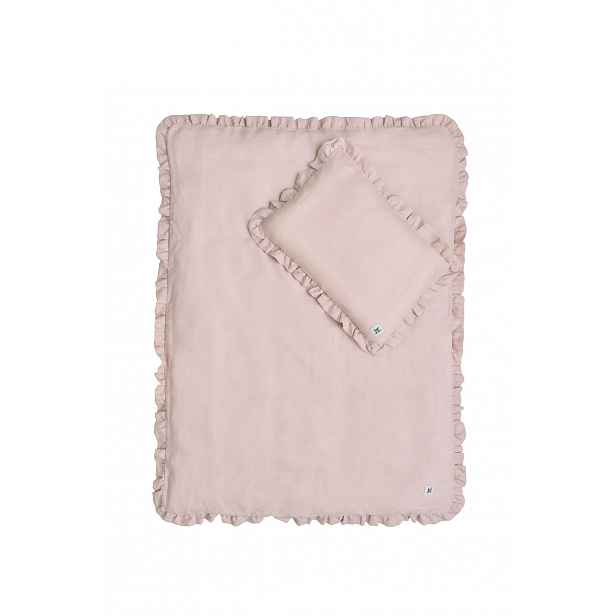Bellamy Lněný set přikrývky a polštáře do postýlky DUSTY PINK, vel. S