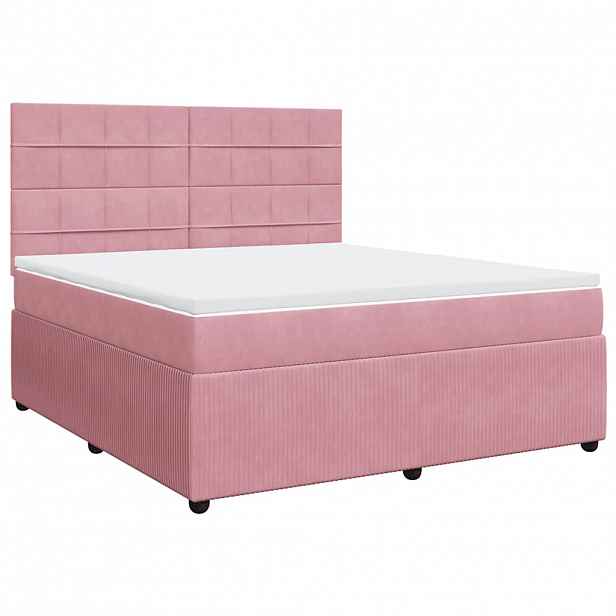 vidaXL Box spring postel s matrací růžová 180x200 cm samet