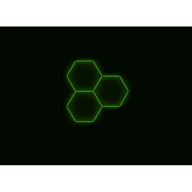 Kompletní Led hexagonové svítidlo zelené, rozměr 3 elementy 168 x 166 cm
