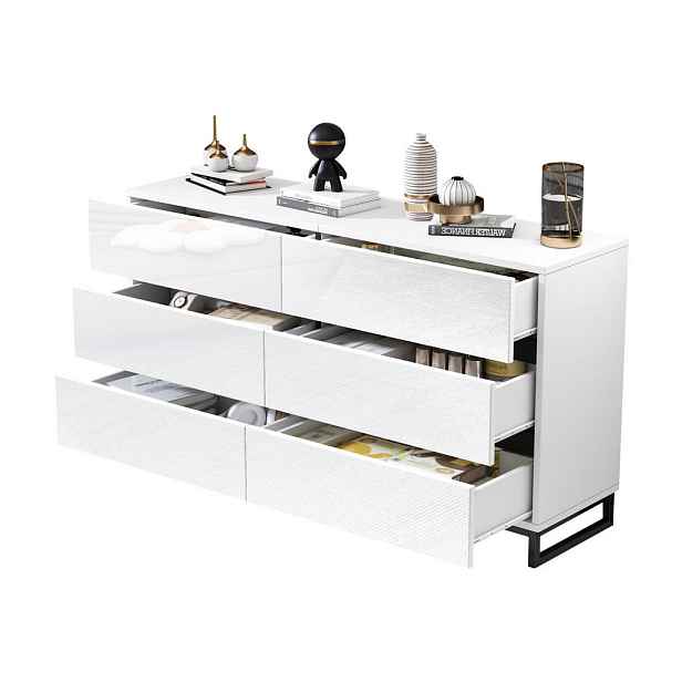 Modenvie SIDEBOARD 140/39,5/78,5 cm z dřevotřísky bílá/černá, 6 zásuvek