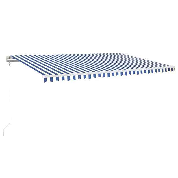 vidaXL Elektrická markýza s LED a senzorem 5 x 3,5 m Modro-bílý pruh