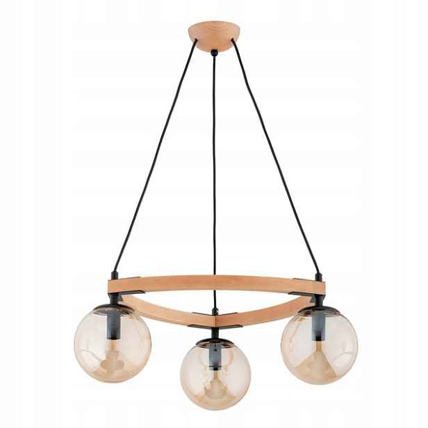 Závěsná lampa 3xE14 dřevo zlaté koule stmívatelná Adina Alfa
