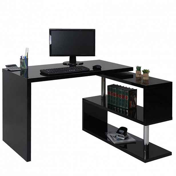 MCW DESIGNOVÝ ROHOVÝ STŮL obdélníkový lesklý černý