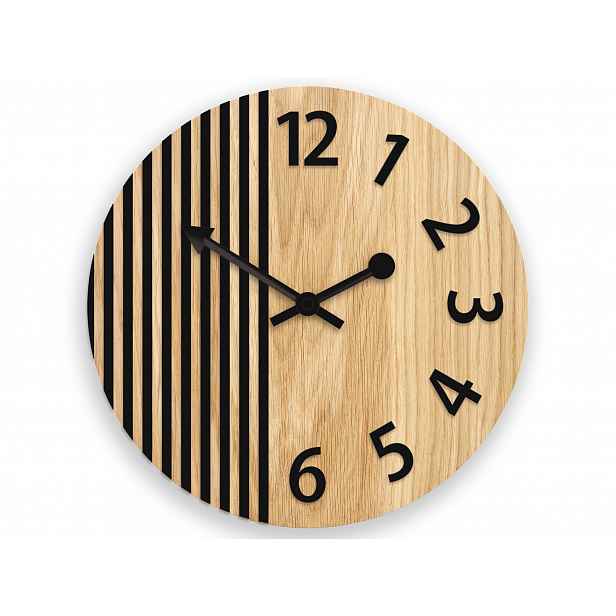 Nástěnné hodiny Dubový Akryl Londýn Wood Black Kulatý Křemenné