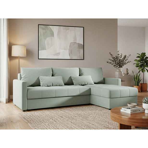 Rozkládací oboustranná sedací souprava do L VENORIA 220x143 cm, světle zelená + 2 polštářky ZDARMA