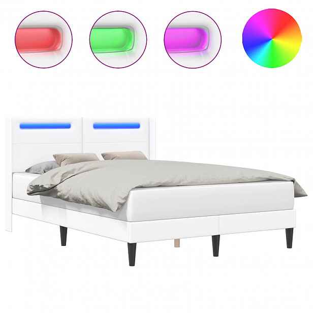 vidaXL Rám postele s LED pásky s čelo Bílá 120 x 200 cm Umělá kůže