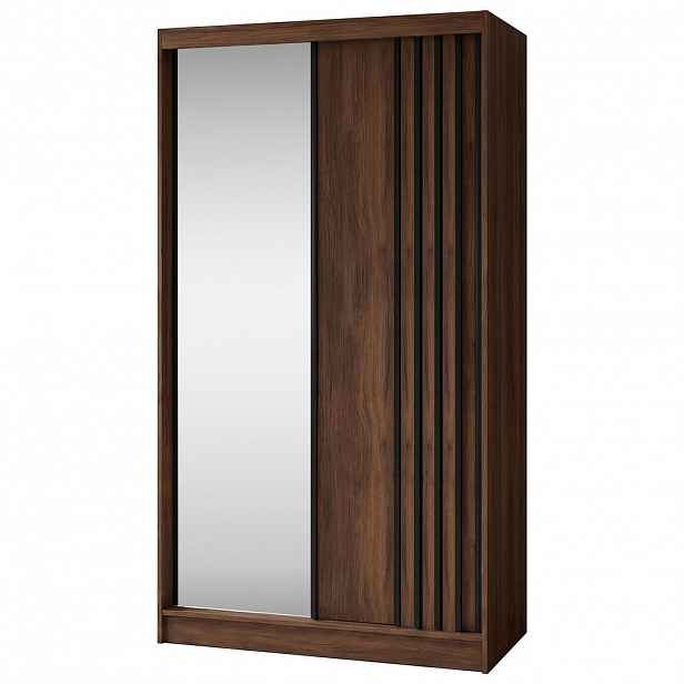 Beautysofa SKŘÍŇ S POSUVNÝMI DVEŘMI Nela II se zásuvkami a zrcadlem, 120 / 216 / 61 cm, ořech + černá